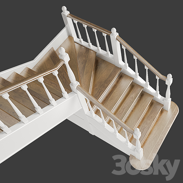 Classic angular staircase with staggered steps 3DS Max Model - thumbnail 3