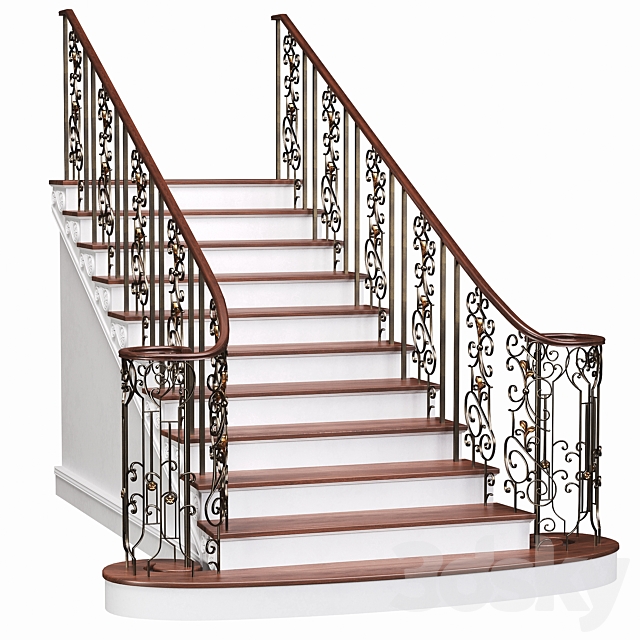 Classic interior stairs 3DS Max Model - thumbnail 2