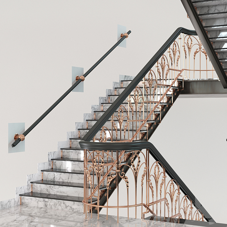 Classic Marble Copper Stairs 3DS Max - thumbnail 1