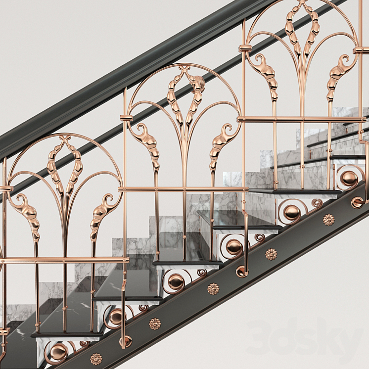 Classic Marble Copper Stairs 3DS Max - thumbnail 2