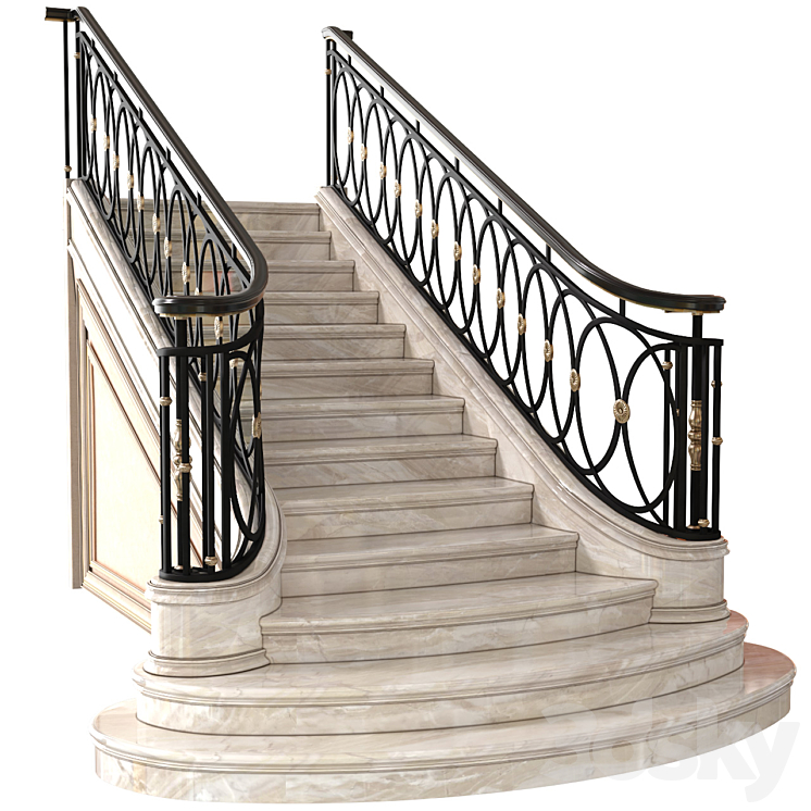 Classic marble staircase in Art Deco style.Modern interior stair 3DS Max Model - thumbnail 1