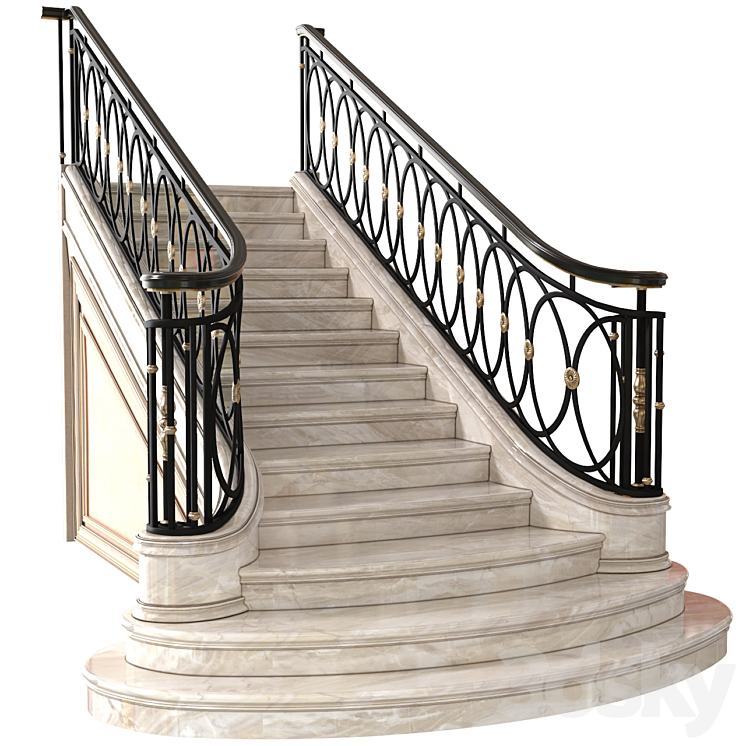 Classic marble staircase in Art Deco style.Modern interior stair 3DS Max - thumbnail 1