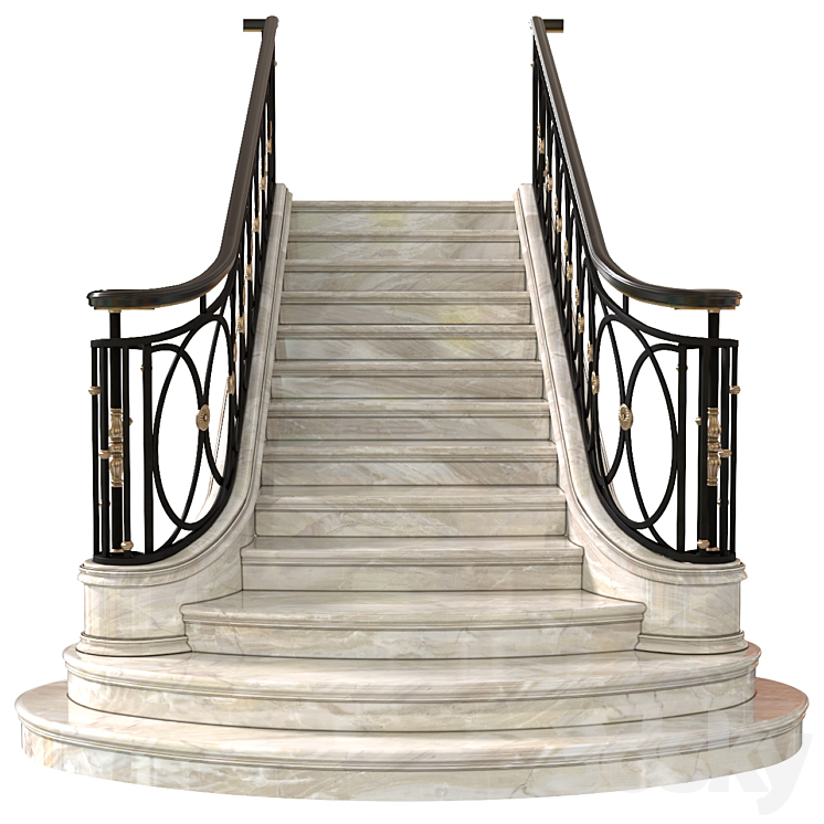 Classic marble staircase in Art Deco style.Modern interior stair 3DS Max - thumbnail 2