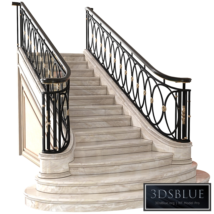 Classic marble staircase in Art Deco style.Modern interior stair 3DS Max - thumbnail 3