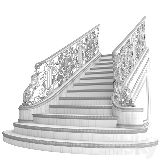 Classic marble staircase with wrought iron railing 3DSMax File - thumbnail 3