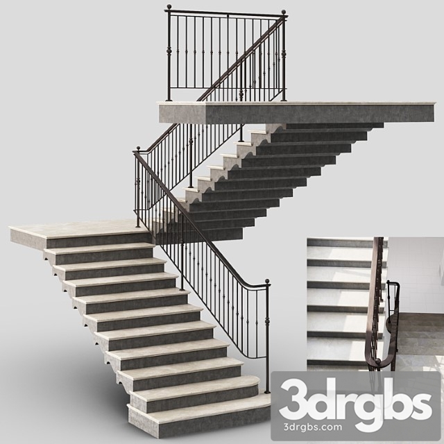 Classic stair with iron railing 3dsmax Download - thumbnail 1