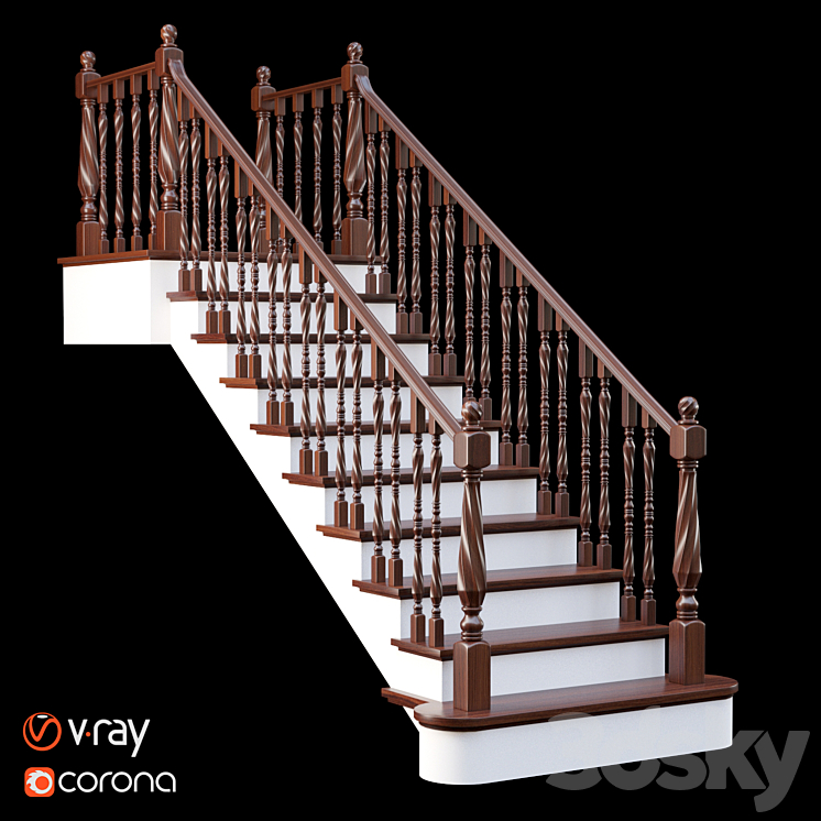 Classic staircase 3DS Max Model - thumbnail 3