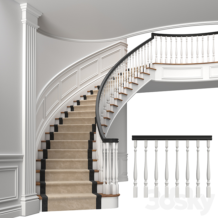 Classic stairs 3 3DS Max - thumbnail 1