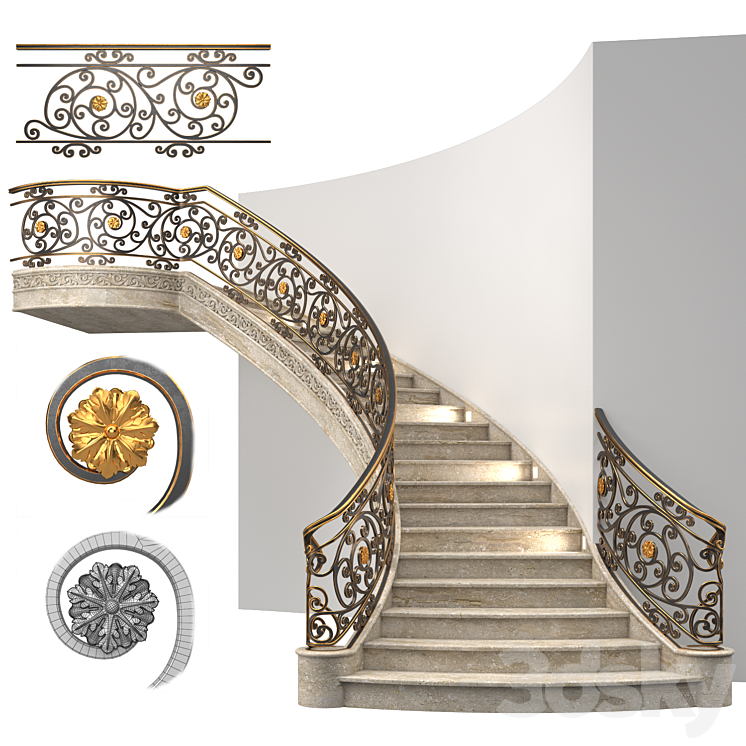 Classic stairs 4 3DS Max Model - thumbnail 3