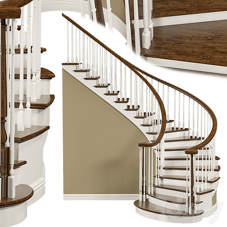 Classic style staircase 3DS Max - thumbnail 1