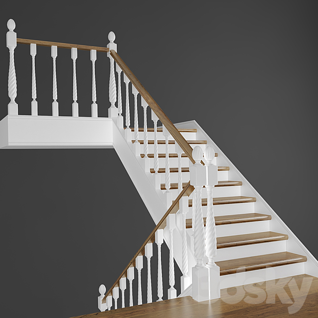 Classic two-staircase staircase 3ds Max - thumbnail 2