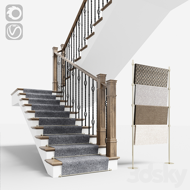 Classical staircase with carpet 3DS Max - thumbnail 1