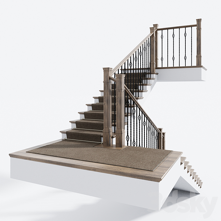 Classical staircase with carpet 3DS Max - thumbnail 2