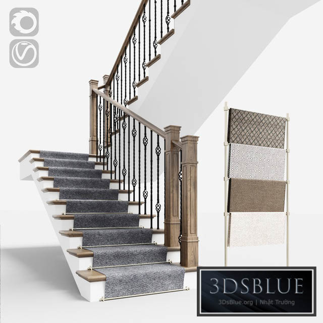 Classical staircase with carpet 3DS Max - thumbnail 3