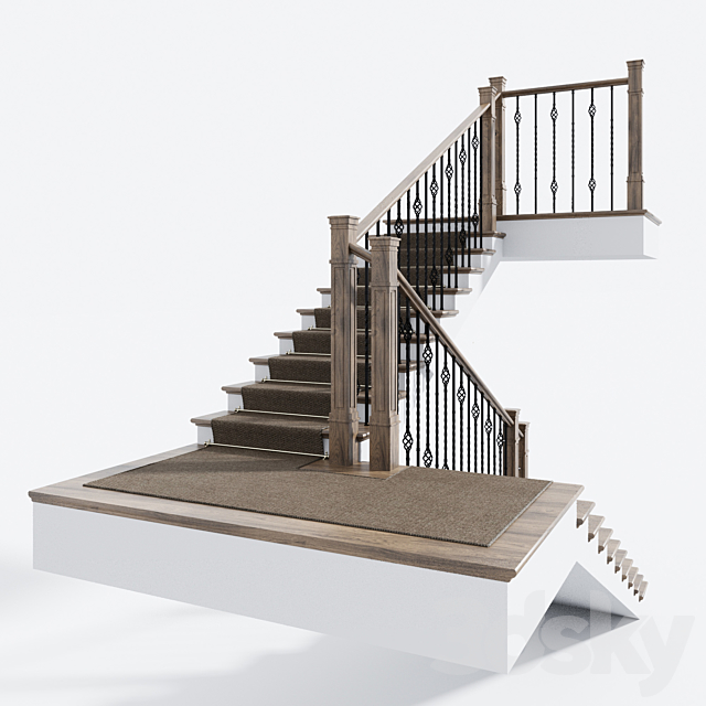 Classical staircase with carpet 3DS Max Model - thumbnail 2