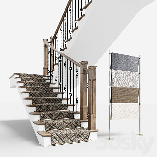 Classical staircase with carpet 3DS Max Model - thumbnail 3