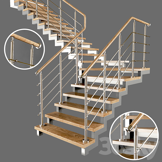 Contemporary corner staircase with staggered steps 3DS Max Model - thumbnail 2