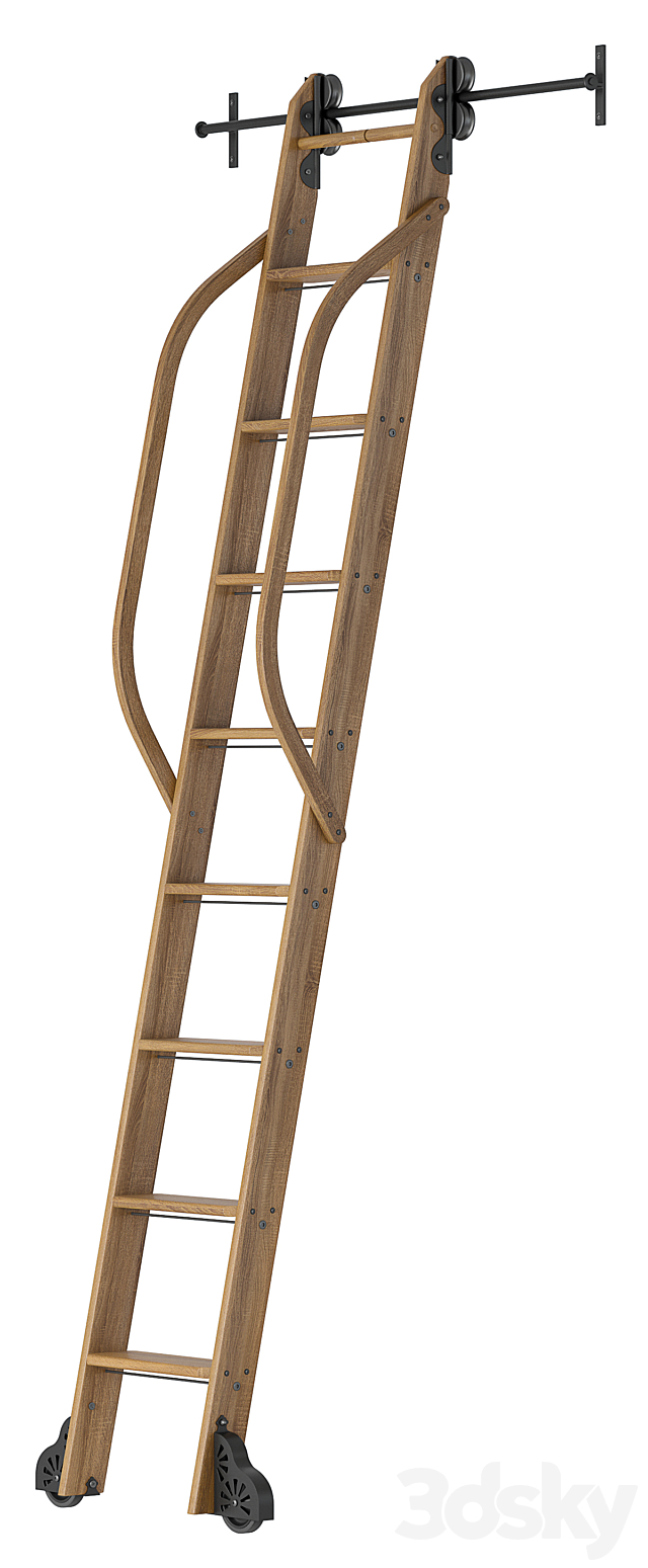 Custom Service Hardware Rolling Library Ladder 3DS Max Model - thumbnail 2