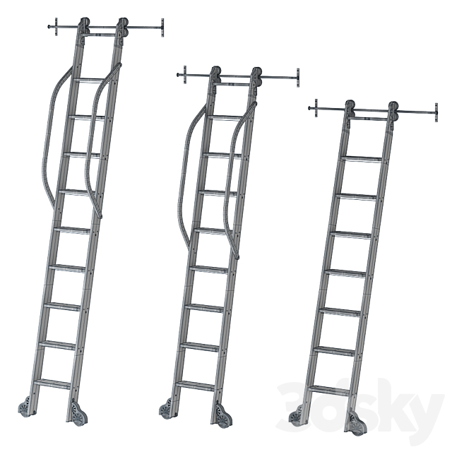 Custom Service Hardware Rolling Library Ladder 3DS Max Model - thumbnail 6