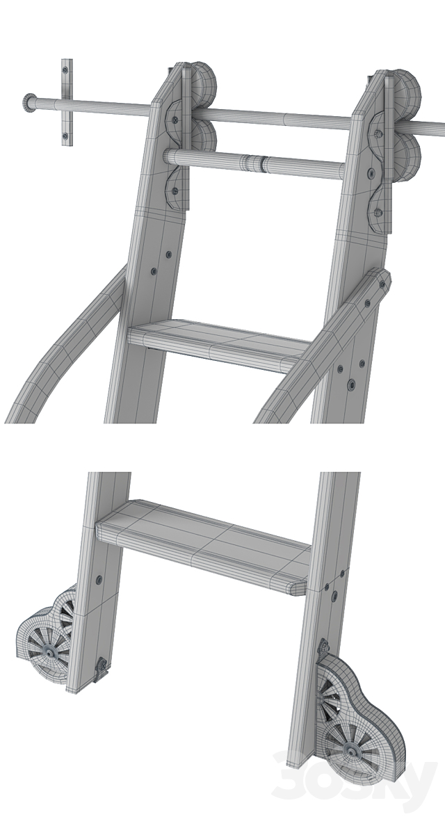 Custom Service Hardware Rolling Library Ladder 3DS Max Model - thumbnail 7