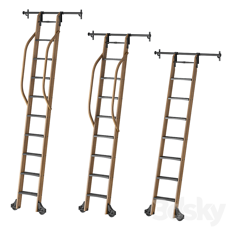 Custom Service Hardware Sliding Hook Library Ladder 3DS Max Model - thumbnail 1