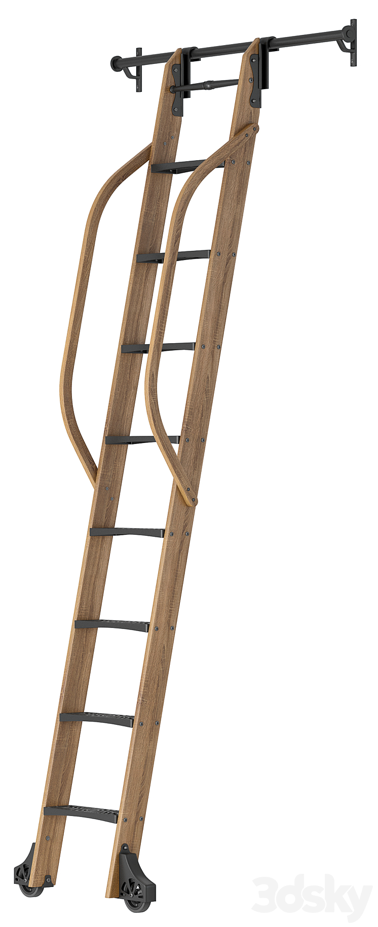 Custom Service Hardware Sliding Hook Library Ladder 3DS Max Model - thumbnail 2