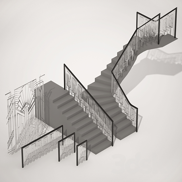 Forged guard of the Art-Deco staircase 3DSMax File - thumbnail 2