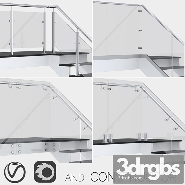 Glass Fencing With Handrail 4 Options 3dsmax Download - thumbnail 1