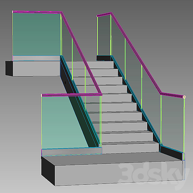 Glass railing on profile 6 3DS Max Model - thumbnail 3