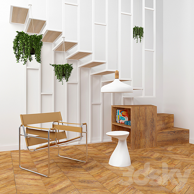 Interior set with stairs and armchair Wassily 3DSMax File - thumbnail 1