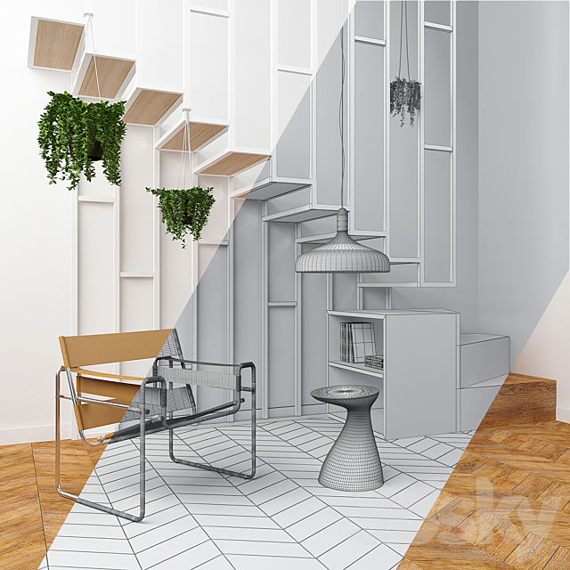 Interior set with stairs and armchair Wassily 3DSMax File - thumbnail 2