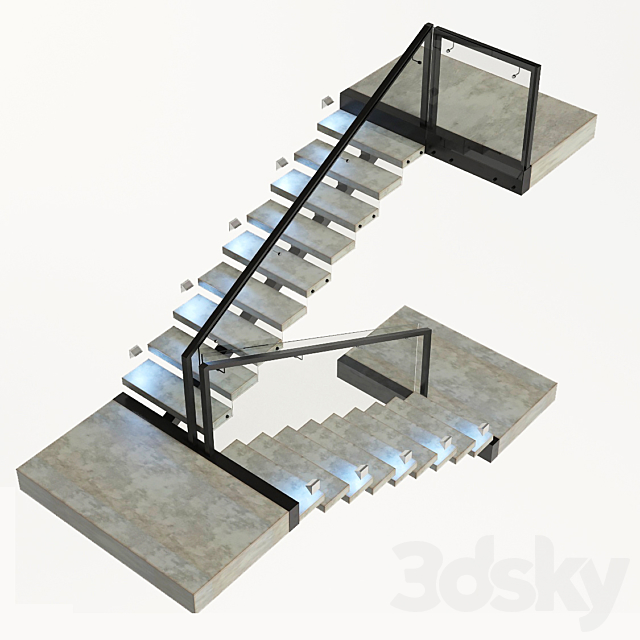 Ladder made of concrete metal and glass with backlight illuminated PROFI LED IP44 3DS Max Model - thumbnail 2