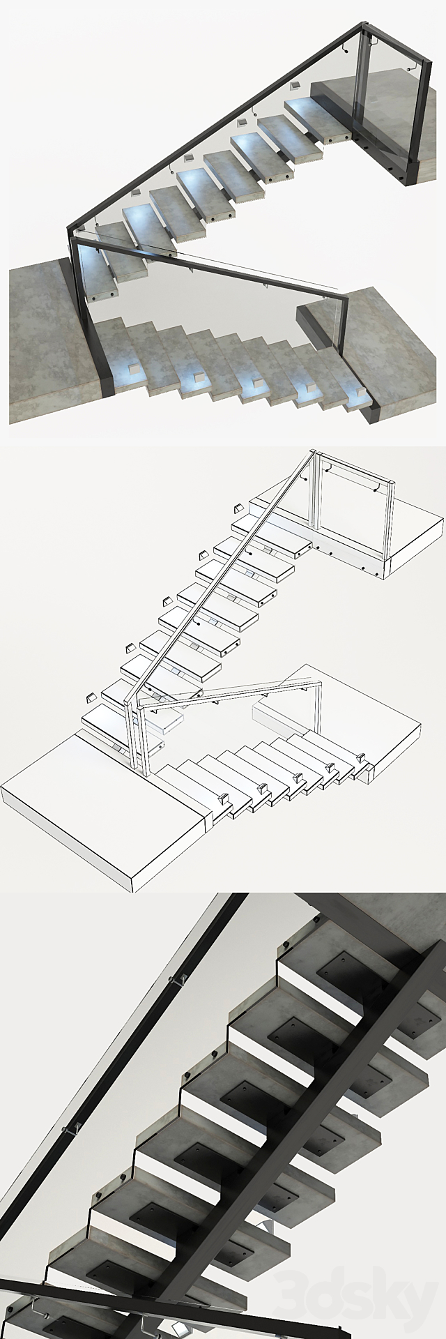 Ladder made of concrete metal and glass with backlight illuminated PROFI LED IP44 3DS Max Model - thumbnail 3