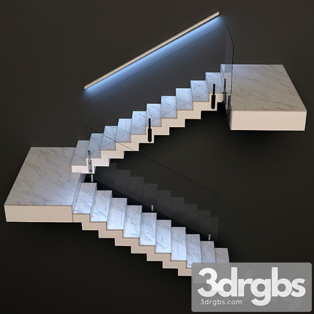 Ladder made of marble glass and metal with built-in led illuminated handrail 3dsmax Download - thumbnail 1