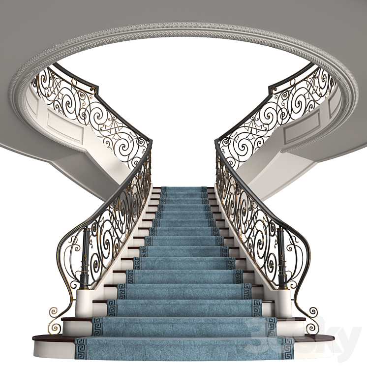 Mansion staircase 3DS Max Model - thumbnail 2