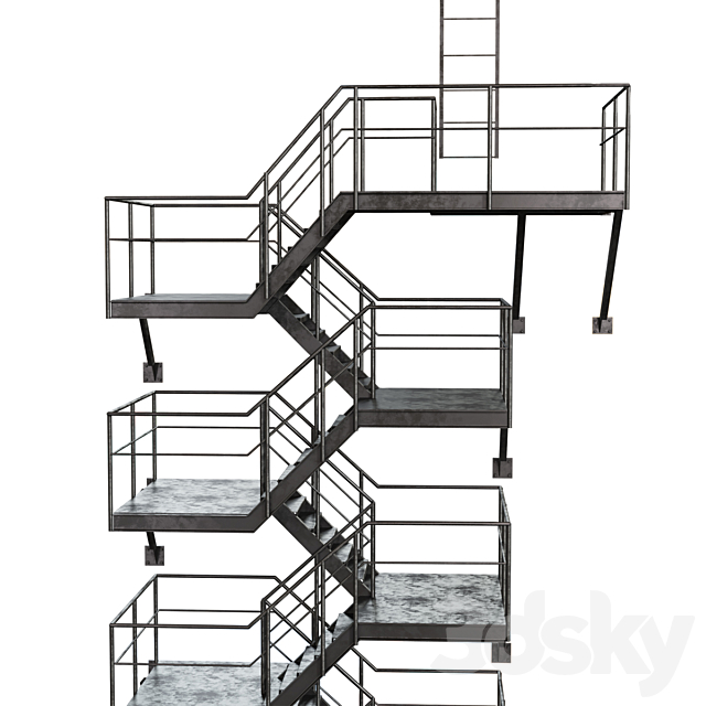 Metal Outdoor Fire Escape Stairs 3DS Max Model - thumbnail 2