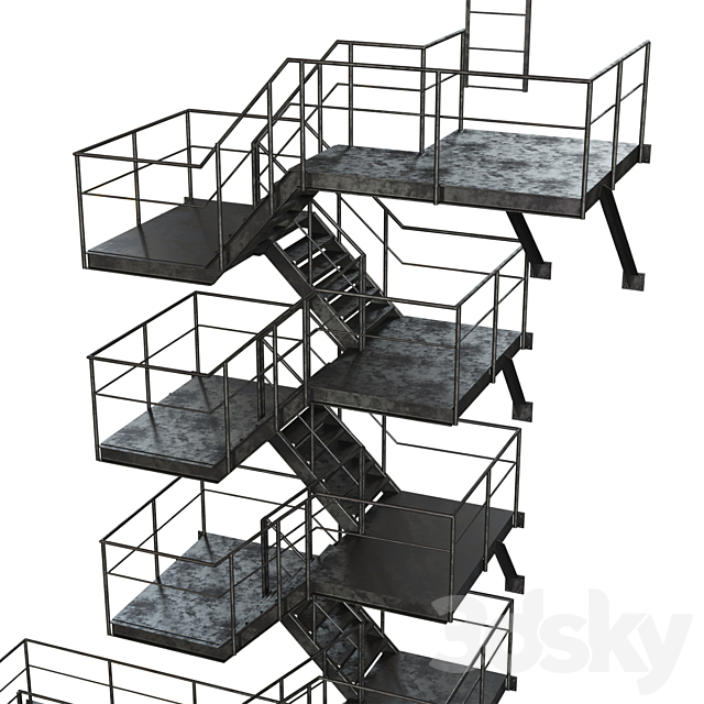 Metal Outdoor Fire Escape Stairs 3DS Max Model - thumbnail 3