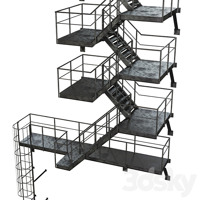 Metal Outdoor Fire Escape Stairs 3DS Max Model - thumbnail 4