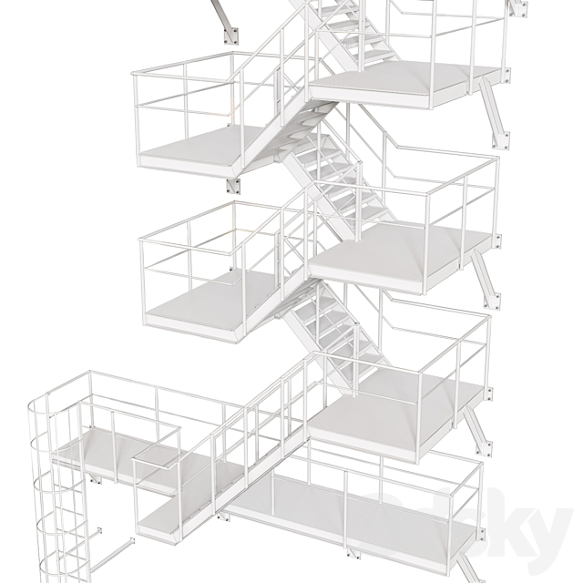 Metal Outdoor Fire Escape Stairs 3DS Max Model - thumbnail 5