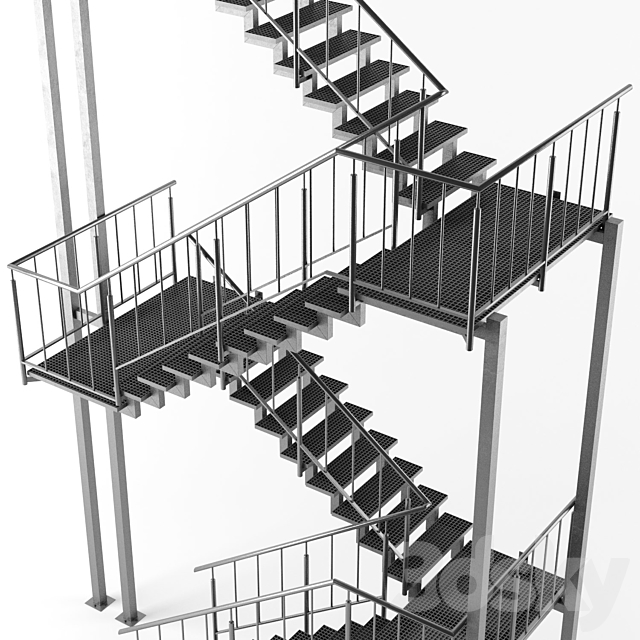 Metal outdoor stair 3DS Max Model - thumbnail 3