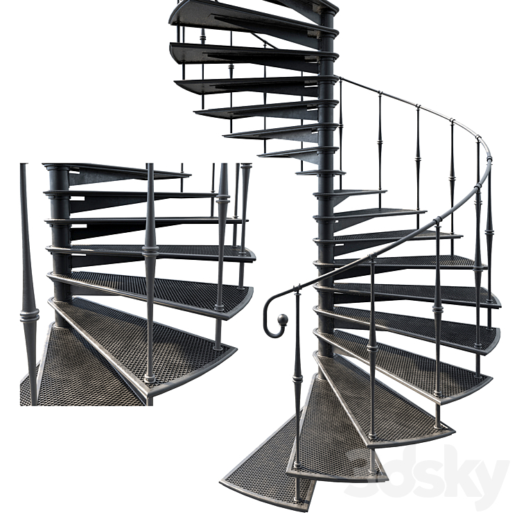 Metal spiral staircase 3DS Max Model - thumbnail 1