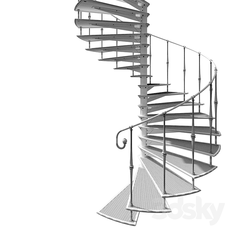 Metal spiral staircase 3DS Max Model - thumbnail 2