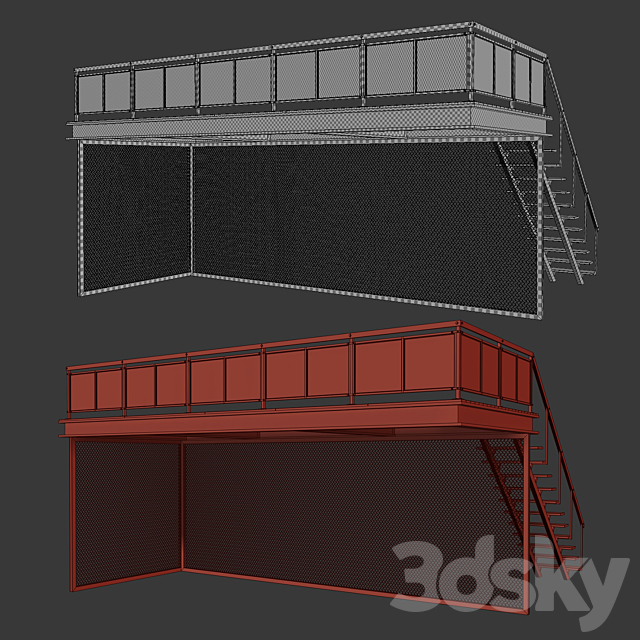 Metal stair with fencing 3DS Max Model - thumbnail 3