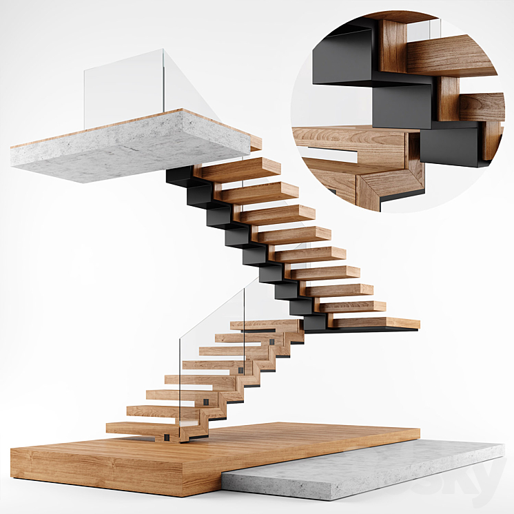 Modern interior stair 02 3DS Max Model - thumbnail 1