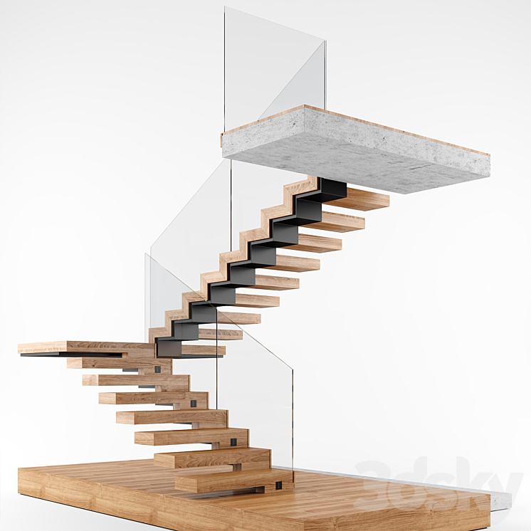 Modern interior stair 02 3DS Max Model - thumbnail 2