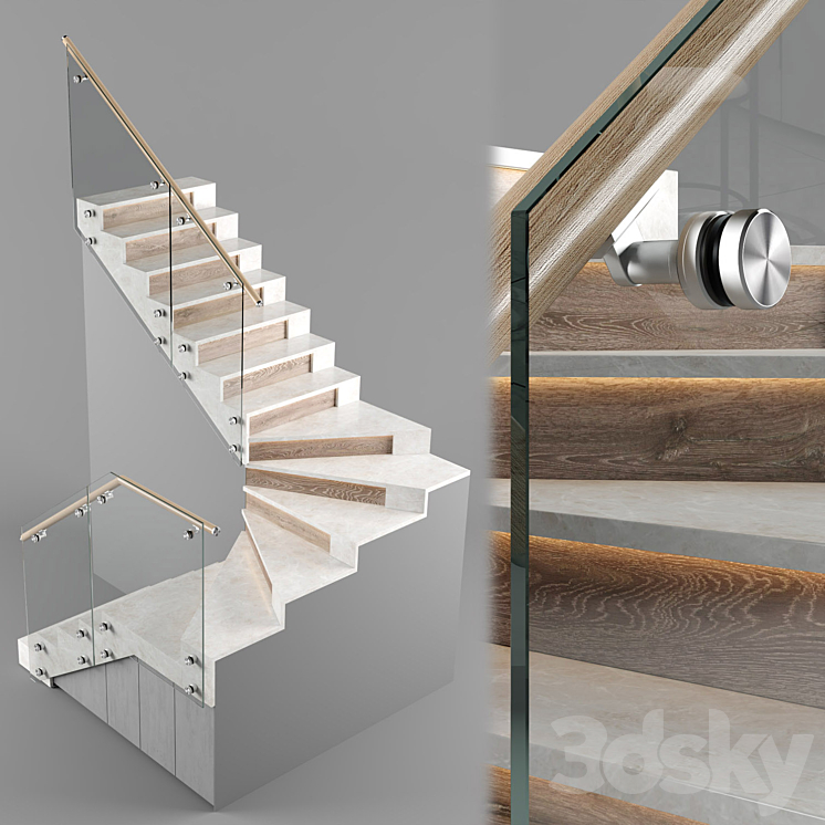 Modern interior stair 3DS Max - thumbnail 2