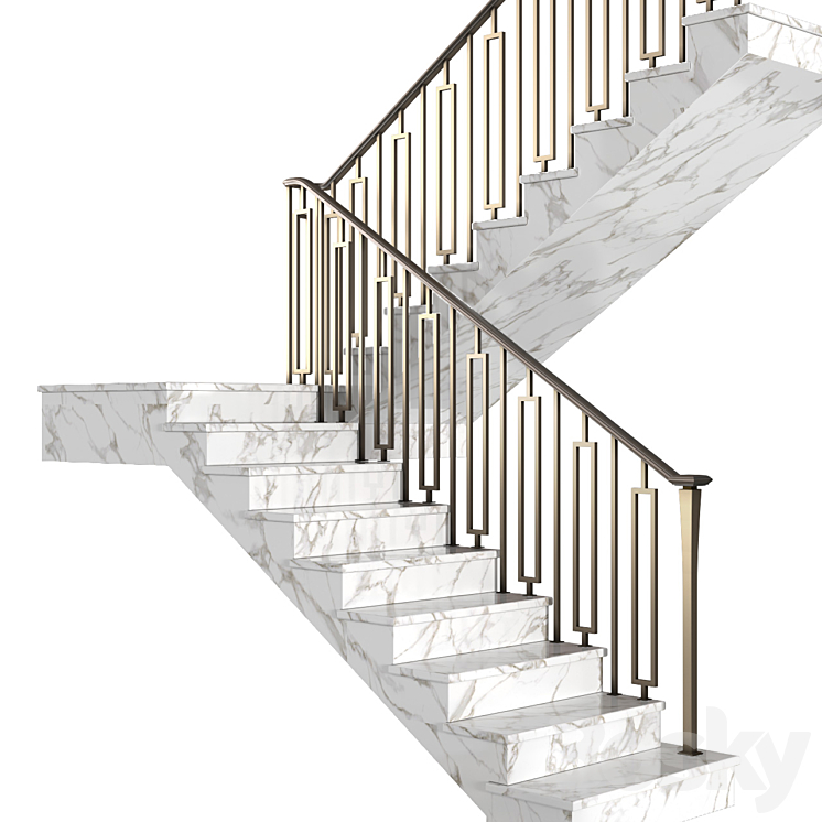 Modern marble  stair staircase in Art Deco style. 3DS Max Model - thumbnail 1