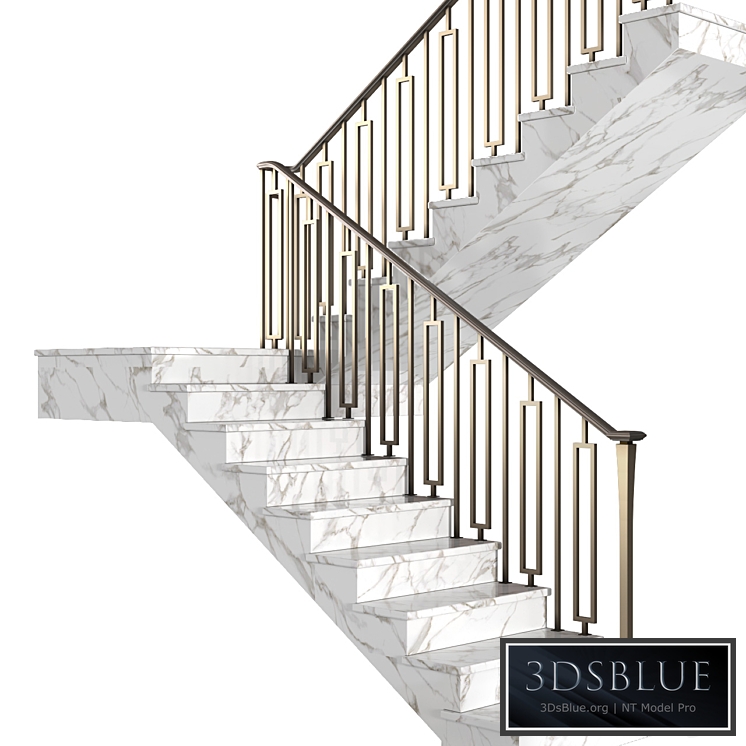 Modern marble  stair staircase in Art Deco style. 3DS Max - thumbnail 3