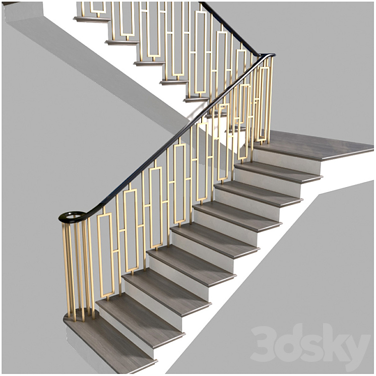 Modern staircase in Art Deco style. 3DS Max Model - thumbnail 2