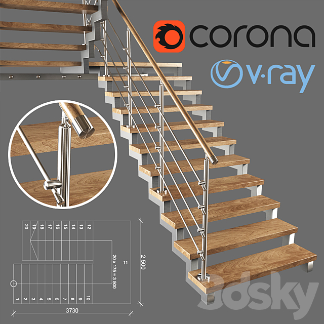 Modern two-step ladder 3DSMax File - thumbnail 1